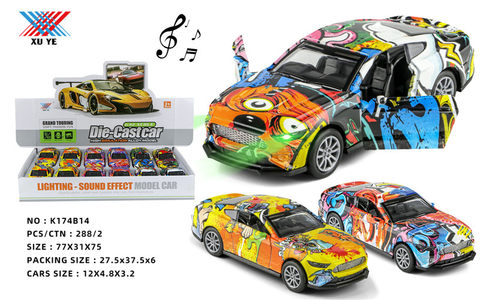 1:32 Huili alloy car Mustang graffiti open the door back light and music (12 sets)