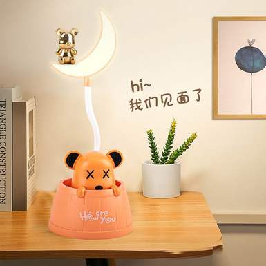 Cute Bear Bucket Moon Charging Table Lamp (Yellow, Orange, Green)