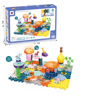 Dinosaur gear building block park four in one science and education puzzle (electric, music, lighting) 101PCS