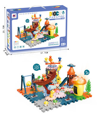 Dinosaur gear building block park four in one science and education puzzle (electric, music, lighting) 121PCS
