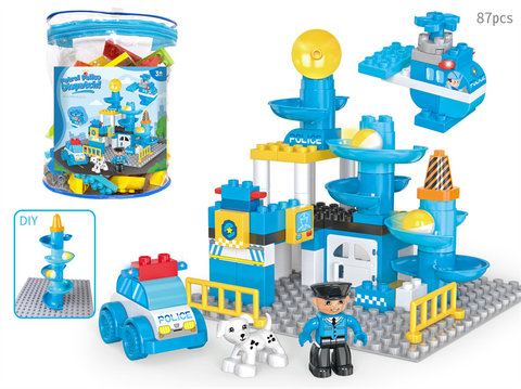 Police Patrol Police Station Ball Slide is compatible with Lego Assembled Large Particle Building Blocks Children's Desktop Stacking Fun Educational Toys (87PCS)
