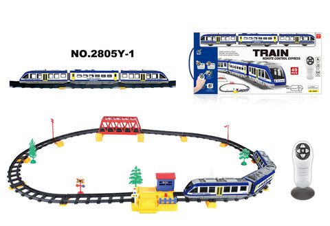 Infrared bi-directional remote control subway rail train with overpass and aisle station (49PCS, with sound and light)