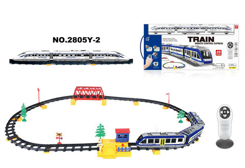 Infrared bi-directional remote control subway rail train with overpass and aisle station (49PCS, with sound and light)