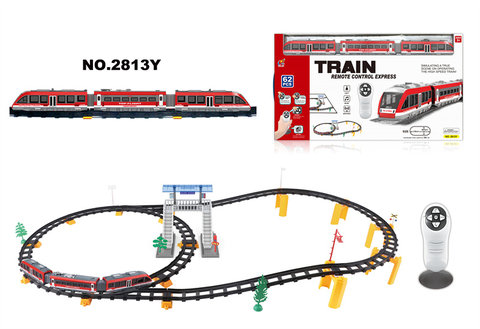 Infrared bi-directional remote control subway rail train with herringbone flyover (62PCS, with music and light)