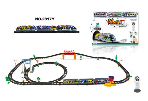 Infrared two-way remote control subway rail train with flyovers, aisle stations and herringbone flyovers (99PCS, with music and light)