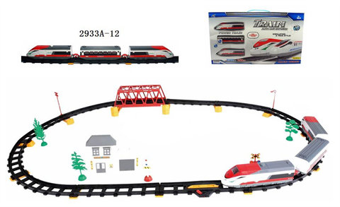 Electric rail train with flyover and waiting building (50PCS, with lights)