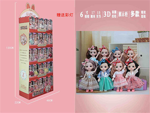 6-inch, 17-cm, 13-joint solid body 3D real-eye display cabinet, loli doll and small bow headwear