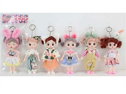 6-inch 16-cm 13-joint solid body 3D real-eye key chain Lolita doll wearing hair accessories