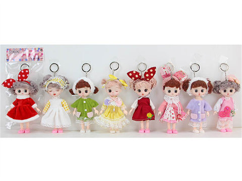 6-inch 16-cm 13-joint solid body 3D real-eye key chain Lolita doll wearing hair accessories