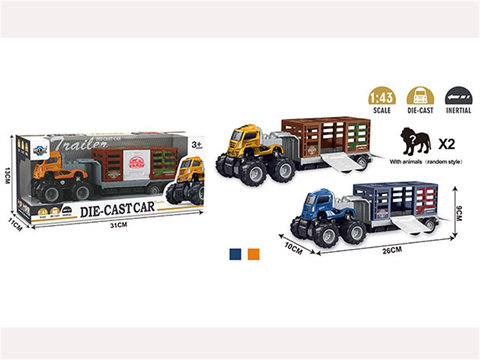 Four-drive inertial alloy tractor animal carrier (with 2 PVC animals)