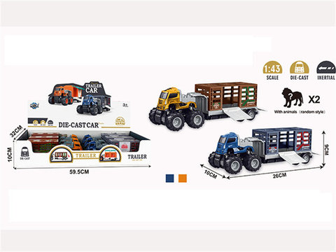 Four-drive inertial alloy tractor animal carrier (with 2 PVC animals)