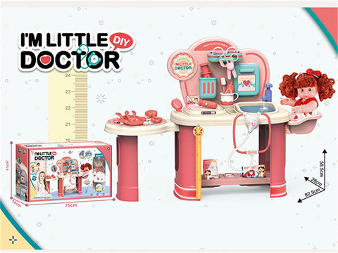 24-inch water out of the larger version of medical equipment nursing desk + 11-inch full enamel doll + functional medical accessories