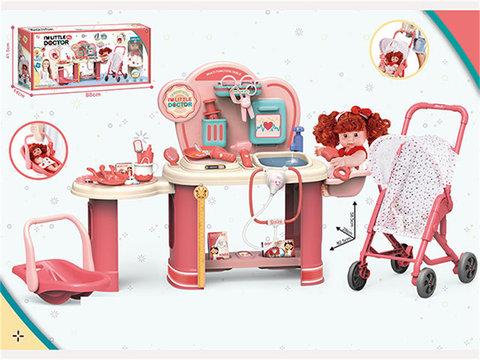 24-inch extra version of medical equipment nursing desk + doll trolley + doll basket + 11-inch full enamel doll + functional medical accessories three-in-one