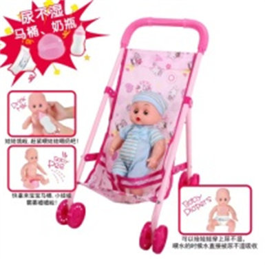 12 dolls + baby sunshade trolley passing toys (dolls drink water to pee, with bottles, toilets and diapers)