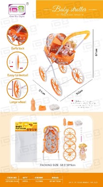 Baby self-equipped EVA wheelbarrow + 14-inch doll toys children's trolley toys (with baby bottles, toilets and diapers)