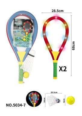 Lights, tennis rackets, toys, sports toys.