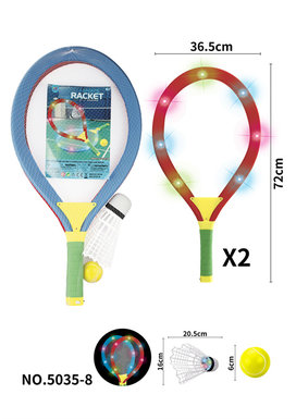 Lights, tennis rackets, toys, sports toys.