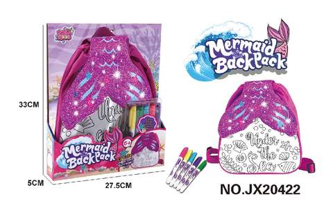 Mermaid-DIY painted watercolor backpack (5-color washable pen)