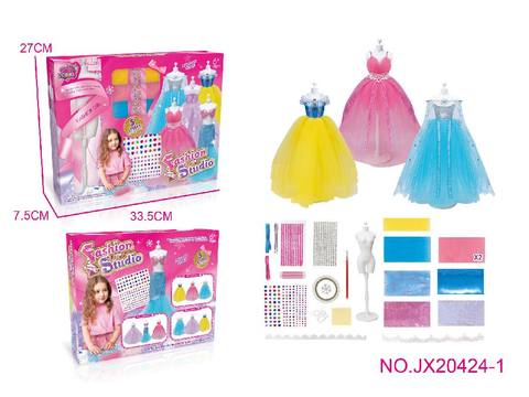 DIY handmade clothing design set (3 sets, pink / yellow / blue, 1 stage)