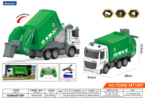 Six-way flat head remote control sanitation car toy remote control engineering car toy