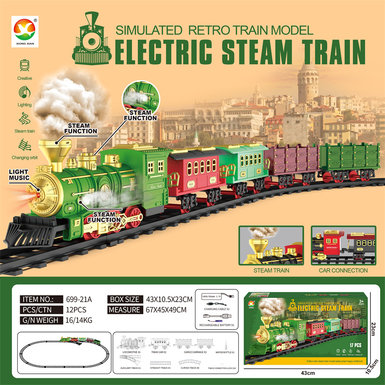 Classical steam rechargeable rail train electric toys (lighting, simulated sound)