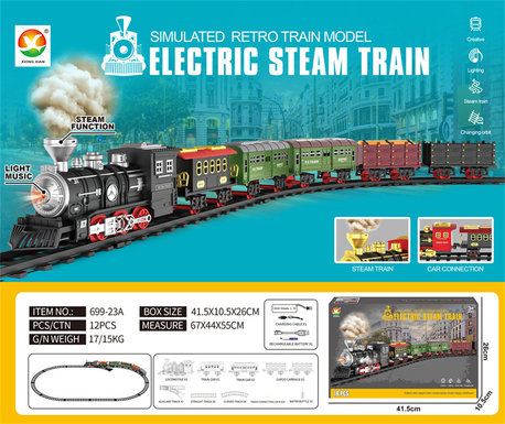 Classical steam rechargeable rail train electric toys (lighting, simulated sound)