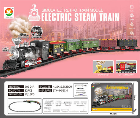 Classical steam rechargeable rail train electric toys (lighting, simulated sound)