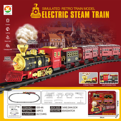 Classical steam rechargeable rail train electric toys (lighting, simulated sound)