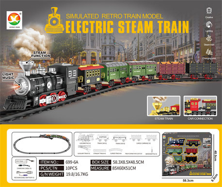 Classical steam rechargeable rail train electric toys (lighting, simulated sound)