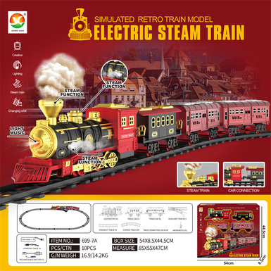 Classical steam rechargeable rail train electric toys (lighting, simulated sound)