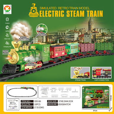 Classical steam rechargeable rail train electric toys (lighting, simulated sound)