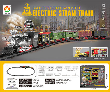 Classical steam rechargeable rail train electric toys (lighting, simulated sound)