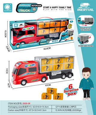 Chen Qingsong educational toys red inertia fire storage truck (with 6 puzzle assembling blind boxes)