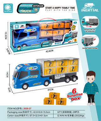 Chen Qingsong educational toys blue inertia police storage truck (with 6 puzzle assembling blind boxes)