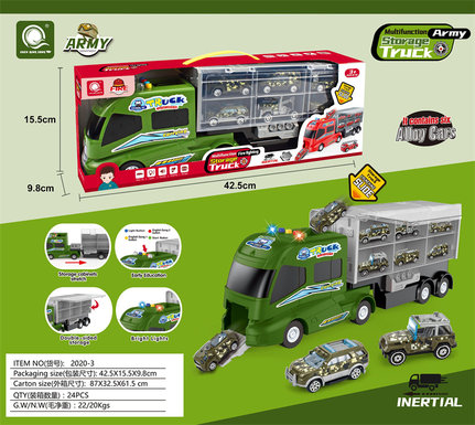 Chen Qingsong educational toys electric inertia military storage truck (with 6 alloy cars)