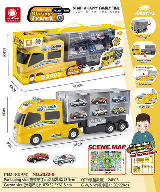 Chen Qingsong educational toys electric inertia yellow storage truck (with 6 alloy cars + 1 map + 1 set of road signs)
