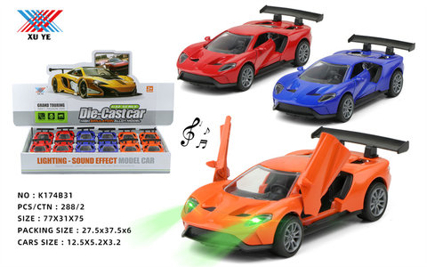 1:32 alloy car Ford GT opens scissors door return light music (12 pieces) alloy car toy return force toy