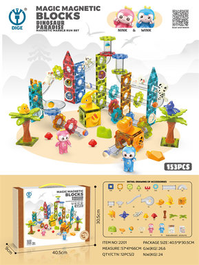 Dinosaur Park Magnetic Ball Track Building Blocks Educational Toy 153PCS