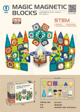 Magic Magnetic Park Educational Building Blocks Toy (Color Window Magnetic Plate Building Blocks)155pcs