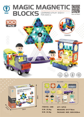 Magic magnetic park puzzle building block toy (colored window magnetic chip building block) 100pcs