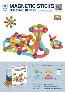 Magic Magnetic Wonderland Puzzle Building blocks Toys (Puzzle Magnetic rods Building blocks) 76pcs