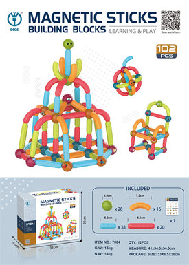 Magic Magnetic Wonderland Puzzle Building blocks Toys (Puzzle Magnetic rods Building blocks) 102pcs