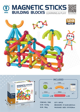 Magic Magnetic Wonderland Puzzle Building blocks Toys (Puzzle Magnetic rods Building blocks) 128pcs