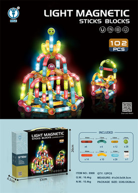 Lighting magnetic rod building block puzzle building block toy 102pcs