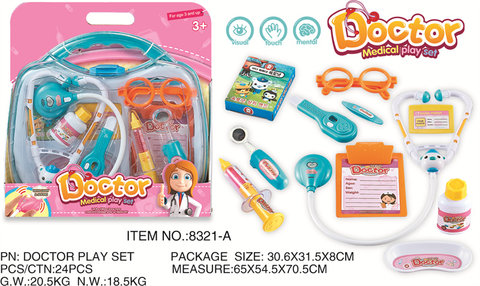 Suitcase / display box version of medical tools, doctor toys, toys from house to house