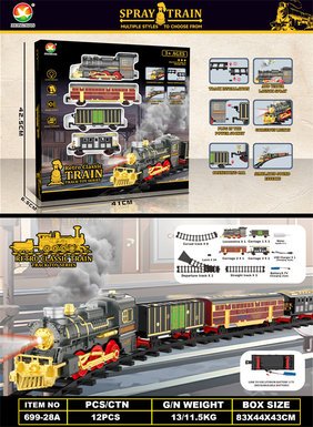 Classical steam rechargeable rail train toys electric toys (train simulation sound, with lights, with spray)