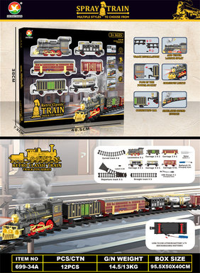 Classical steam rechargeable rail train toys electric toys (train simulation sound, with lights, with spray)
