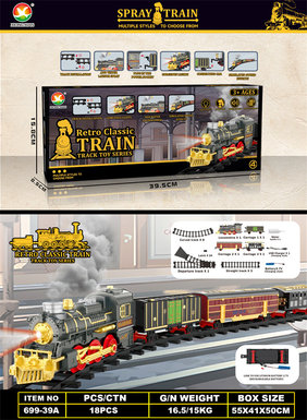 Classical steam rechargeable rail train toys electric toys (train simulation sound, with lights, with spray)