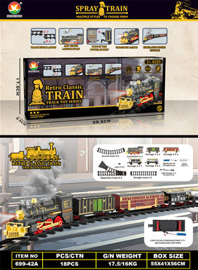 Classical steam rechargeable rail train toys electric toys (train simulation sound, with lights, with spray)