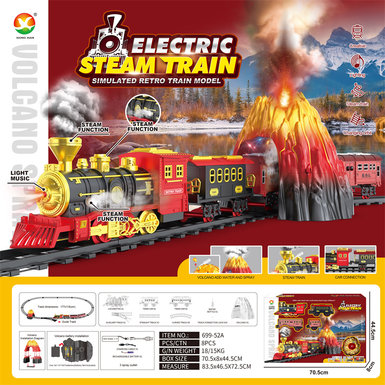 Classical steam rechargeable rail train toys electric toys (train simulation sound, with spray + volcano simulation sound, with colorful lights)